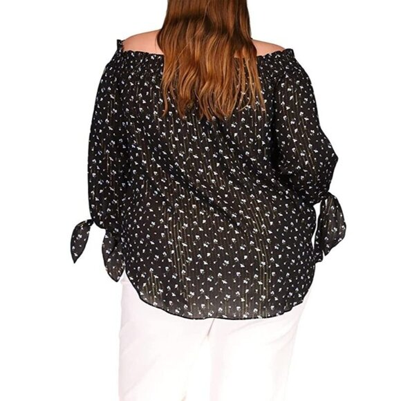 Michael Kors Plus Size 0X Off-the-Shoulder Top Blouse Black MSRP $98 - Picture 2 of 3
